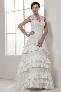 Satin Lace Taffeta Sleeveless A-Line V-Neck New Arrival Wedding Dresses 2030856