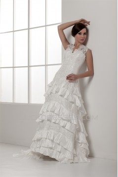 Satin Lace Taffeta Sleeveless A-Line V-Neck New Arrival Wedding Dresses 2030856