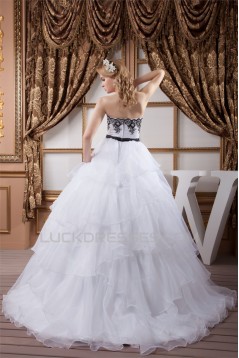 Satin Organza Ball Gown Strapless Sleeveless Beaded Lace Wedding Dresses 2030862