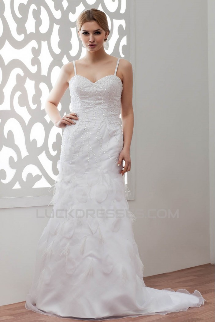 Satin Organza Sleeveless A-Line Sweetheart Embellished Wedding Dresses 2030866