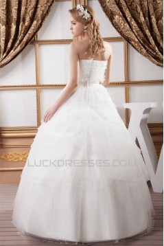 Ball Gown Satin Organza Strapless Sleeveless Princess Floor-Length Wedding Dresses 2030869