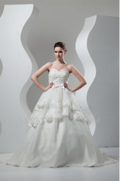 Satin Organza Sweetheart Ball Gown Sleeveless Beaded Lace Wedding Dresses 2030870