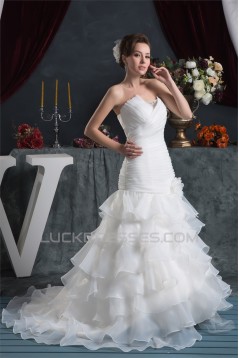 Satin Satin Organza Mermaid/Trumpet Sleeveless Beaded Wedding Dresses 2030871