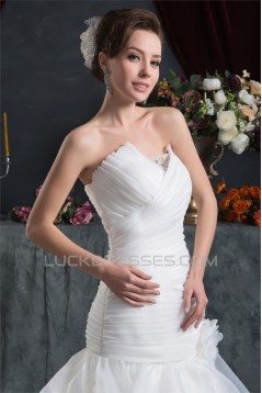 Satin Satin Organza Mermaid/Trumpet Sleeveless Beaded Wedding Dresses 2030871