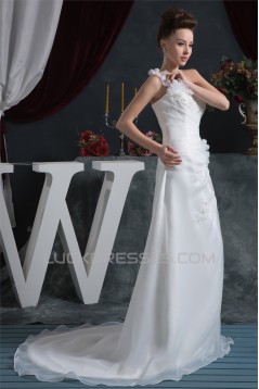 Sheath/Column One-Shoulder Satin Organza Beautiful Beaded Lace Wedding Dresses 2030872