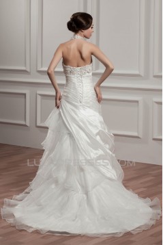 Satin Taffeta Halter A-Line Sleeveless Beaded Lace Wedding Dresses 2030886