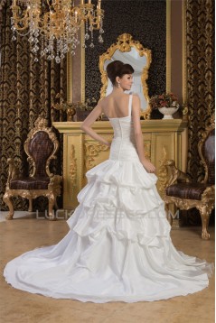 Satin Taffeta Sleeveless A-Line One-Shoulder Sweet Wedding Dresses 2030888