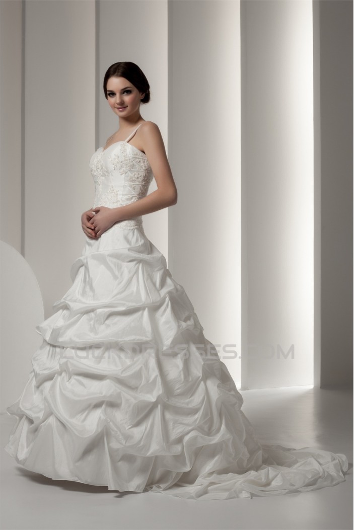 Satin Taffeta Sleeveless Spaghetti Straps Lace Wedding Dresses 2030890