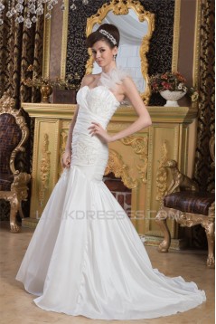 Mermaid/Trumpet Satin Taffeta One-Shoulder Sweetheart Wedding Dresses 2030893