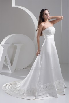 A-Line Strapless Beaded Lace Wedding Dresses 2030894
