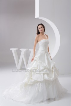 Satin Taffeta Strapless A-Line Sleeveless Sweet Wedding Dresses 2030895