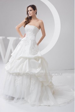 Satin Taffeta Strapless A-Line Sleeveless Sweet Wedding Dresses 2030895