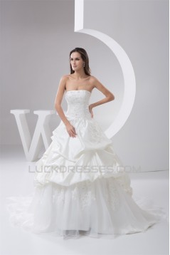 Satin Taffeta Strapless A-Line Sleeveless Sweet Wedding Dresses 2030895