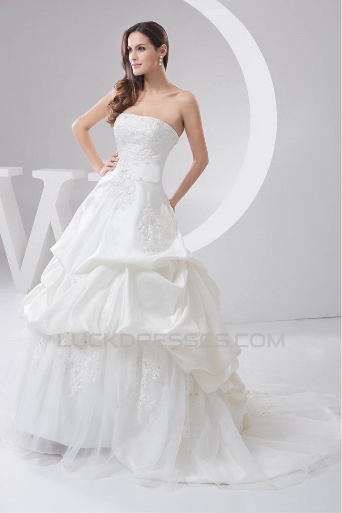 Satin Taffeta Strapless A-Line Sleeveless Sweet Wedding Dresses 2030895