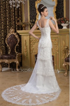 Sheath/Column Satin Fine Netting Sleeveless Beaded Lace Wedding Dresses 2030898