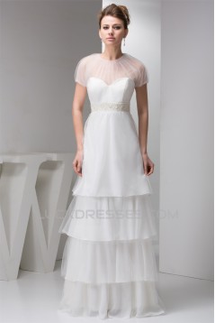 Sheath/Column Satin Fine Netting Sleeveless Beaded Floor-Length Wedding Dresses 2030899