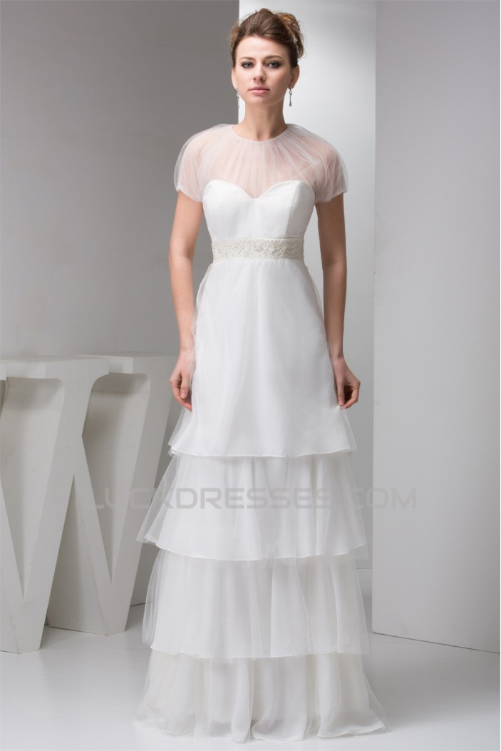 Sheath/Column Satin Fine Netting Sleeveless Beaded Floor-Length Wedding Dresses 2030899