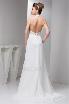 Sheath/Column Sleeveless Chiffon Halter Beaded Wedding Dresses 2030900