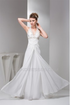 Sheath/Column Sleeveless Chiffon Halter Beaded Wedding Dresses 2030900