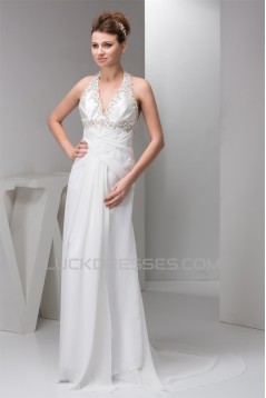 Sheath/Column Sleeveless Chiffon Halter Beaded Wedding Dresses 2030900