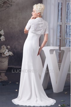Sheath/Column Sleeveless Strapless Chiffon Wedding Dresses with A Short Sleeve Jacket 2030901