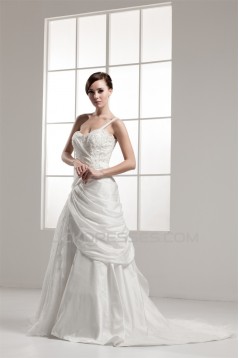 A-Line One-Shoulder Sleeveless Satin Taffeta Lace Wedding Dresses 2030906