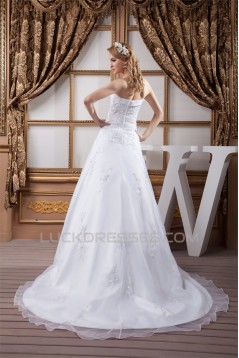 A-Line Satin Organza Strapless Beaded Lace Wedding Dresses 2030907