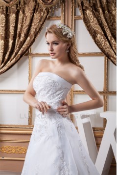 A-Line Satin Organza Strapless Beaded Lace Wedding Dresses 2030907