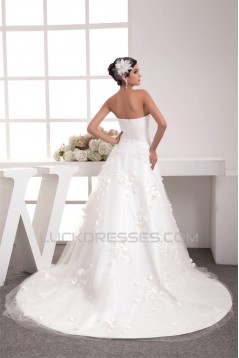 A-Line Strapless Satin Netting Wedding Dresses 2030910