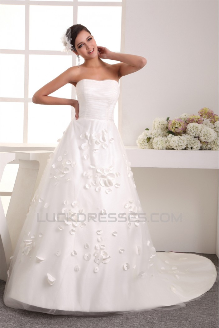 A-Line Strapless Satin Netting Wedding Dresses 2030910