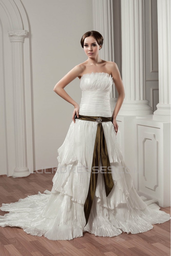 Sleeveless A-Line Strapless Satin Taffeta Best Wedding Dresses 2030911