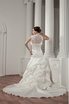 A-Line Strapless Satin Lace Wedding Dresses with A Lace Jacket 2030912