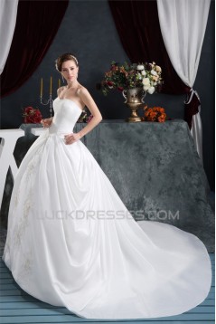 Ball Gown Sweetheart Chapel Train Beaded Lace Wedding Dresses 2030917
