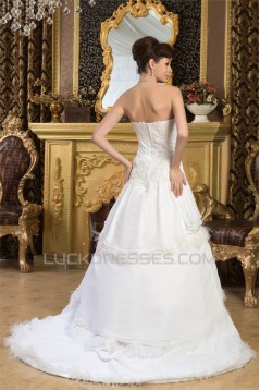 A-Line Strapless Chiffon Satin Feathers Most Beautiful Wedding Dresses 2030919