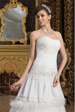 A-Line Strapless Chiffon Satin Feathers Most Beautiful Wedding Dresses 2030919