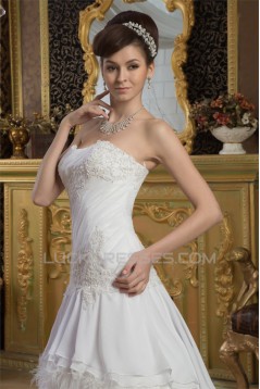 A-Line Strapless Chiffon Satin Feathers Most Beautiful Wedding Dresses 2030919