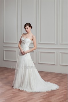 Sleeveless Lace Taffeta Sweetheart A-Line Best Wedding Dresses 2030924