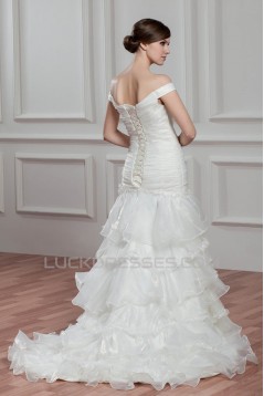 Sleeveless Off-the-Shoulder A-Line Satin Organza Wedding Dresses 2030928