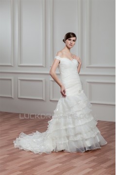 Sleeveless Off-the-Shoulder A-Line Satin Organza Wedding Dresses 2030928