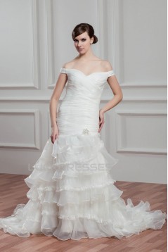 Sleeveless Off-the-Shoulder A-Line Satin Organza Wedding Dresses 2030928