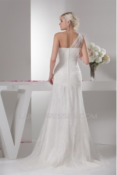 A-Line Sleeveless One-Shoulder Lace Wedding Dresses 2030930