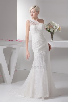 A-Line Sleeveless One-Shoulder Lace Wedding Dresses 2030930