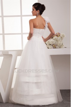 A-Line One-Shoulder Taffeta Netting Floor-Length Wedding Dresses 2030931