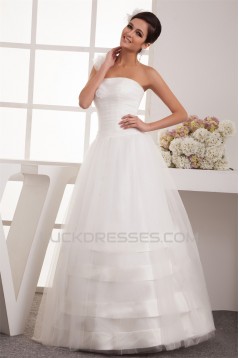 A-Line One-Shoulder Taffeta Netting Floor-Length Wedding Dresses 2030931