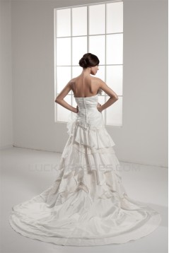 A-Line Strapless Chapel Train Sleeveless Satin Lace Wedding Dresses 2030934