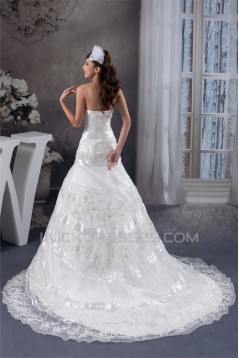 Sleeveless Satin Lace A-Line Strapless Beautiful Wedding Dresses 2030937