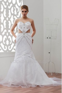 Sleeveless Satin Lace Organza A-Line Sweetheart Beaded Wedding Dresses 2030939