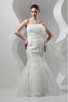 Sleeveless Satin Lace Organza Mermaid/Trumpet Beaded Wedding Dresses 2030940