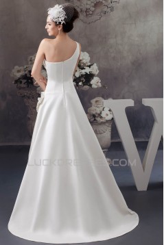 Sleeveless Satin One-Shoulder A-Line Beaded Wedding Dresses 2030941