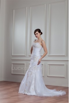 Sleeveless Satin Organza Mermaid/Trumpet Beaded Wedding Dresses 2030942